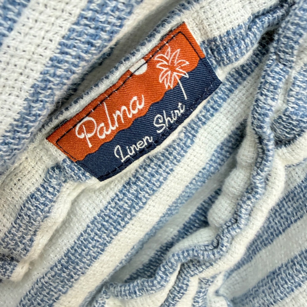 Faherty Palma Linen Shirt Mens XL Blue White Striped Short Sleeve Button Down - Picture 7 of 12